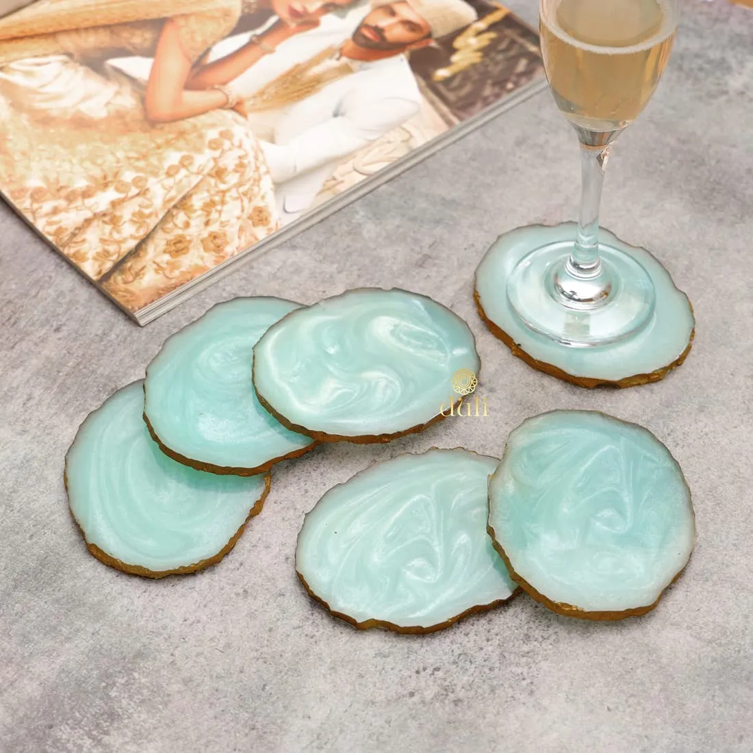 DULI Set of 6 Premium Resin Coasters Tea,Coffee Coasters (10 * 8 cm) (Aqua)