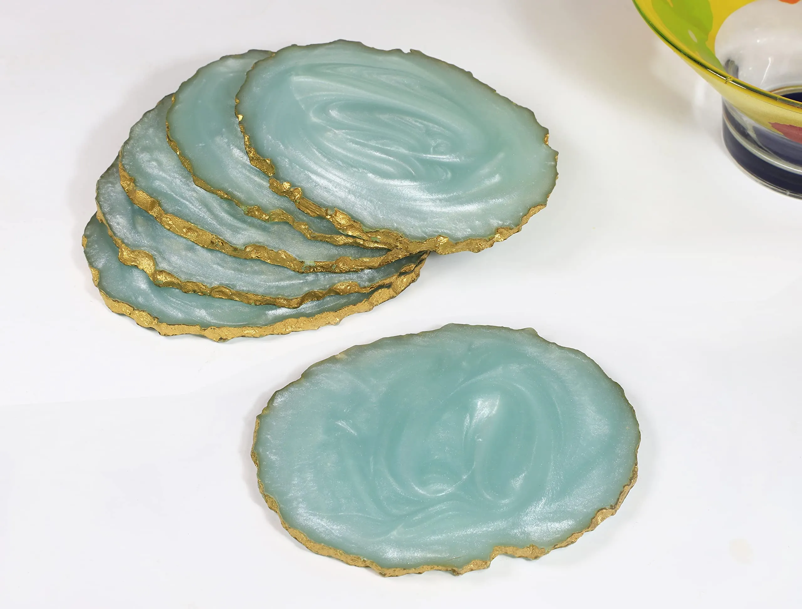 DULI Set of 6 Premium Resin Coasters Tea,Coffee Coasters (10 * 8 cm) (Aqua)