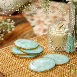 DULI Set of 6 Premium Resin Coasters Tea,Coffee Coasters (10 * 8 cm) (Aqua)