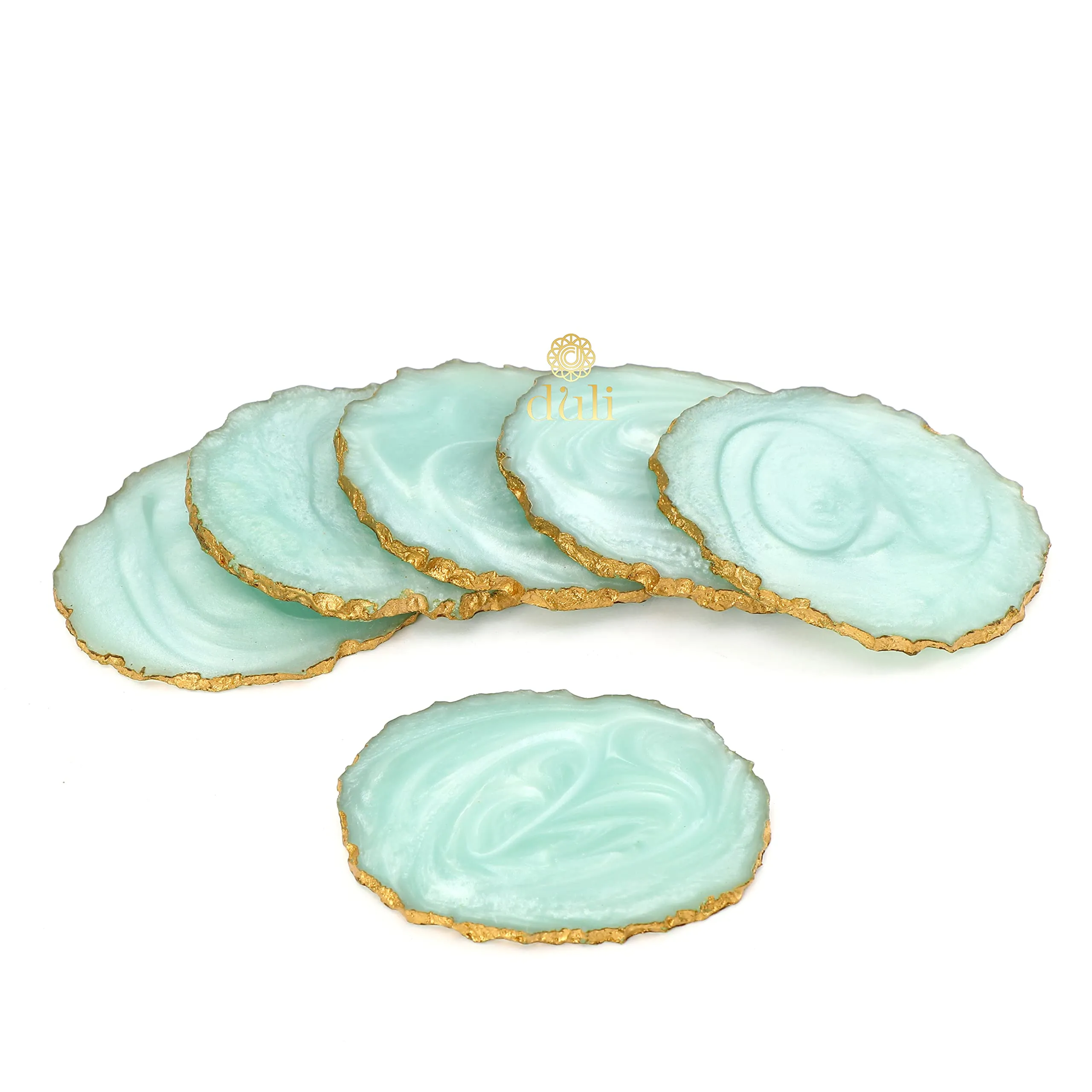 DULI Set of 6 Premium Resin Coasters Tea,Coffee Coasters (10 * 8 cm) (Aqua)