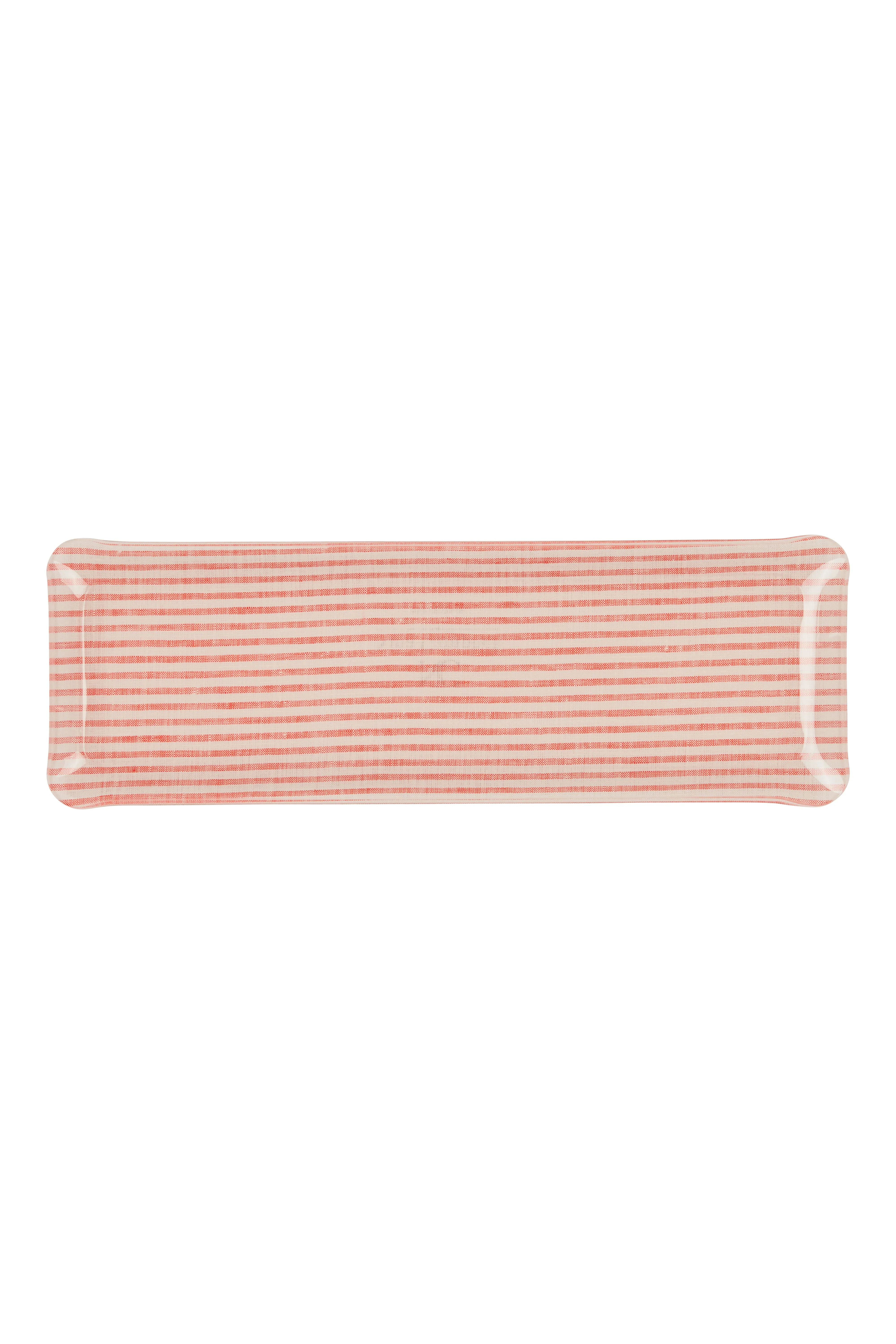 Fabric Tray Oblong Stripe Coral and White