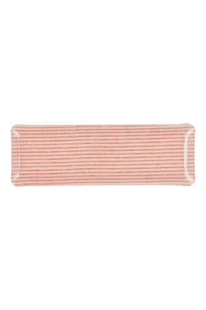 Fabric Tray Oblong Stripe Coral and White