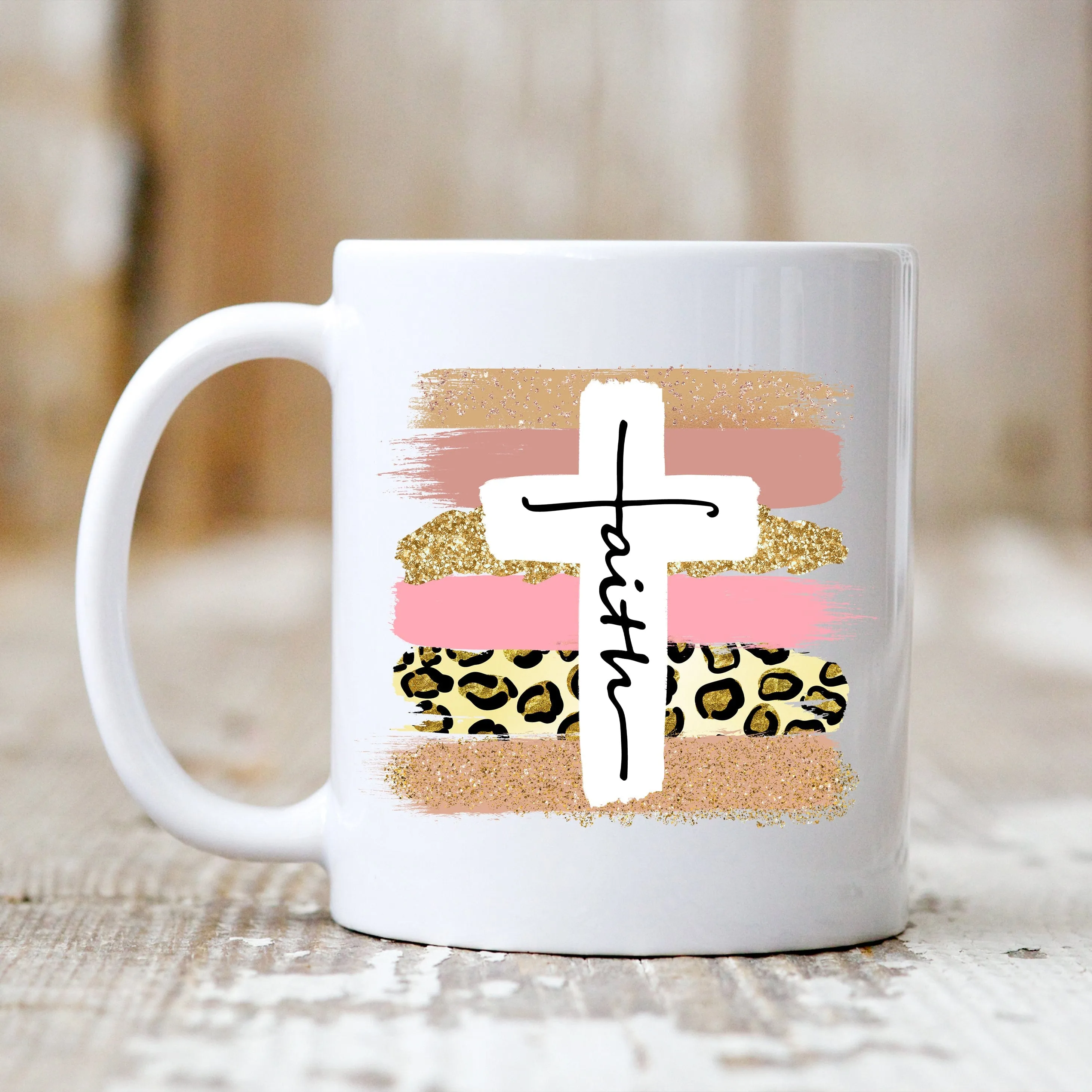 Faith Cross Paint Swipe Mug - Christian Mug - Bible Verse Mugs - Scripture Mugs