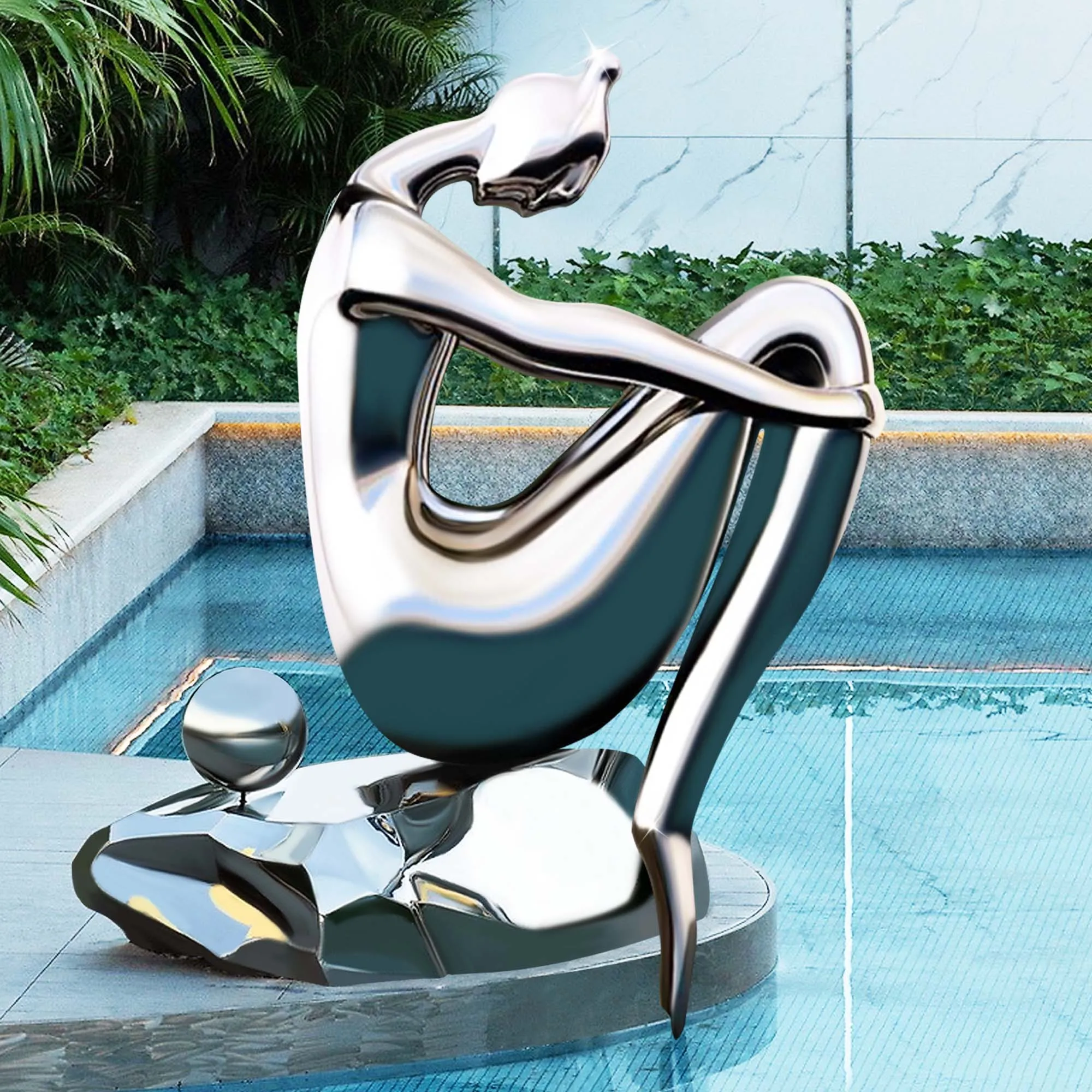 FINEST Abstract Stainless Steel Human Form Sculpture - Modern Outdoor Art Piece FS-098