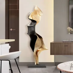 FINEST Contemporary Abstract Gold & Black Metal Sculpture FS-101