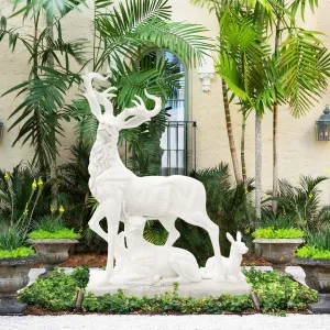 FINEST Garden Art Elk Family Stone Statue FM-030