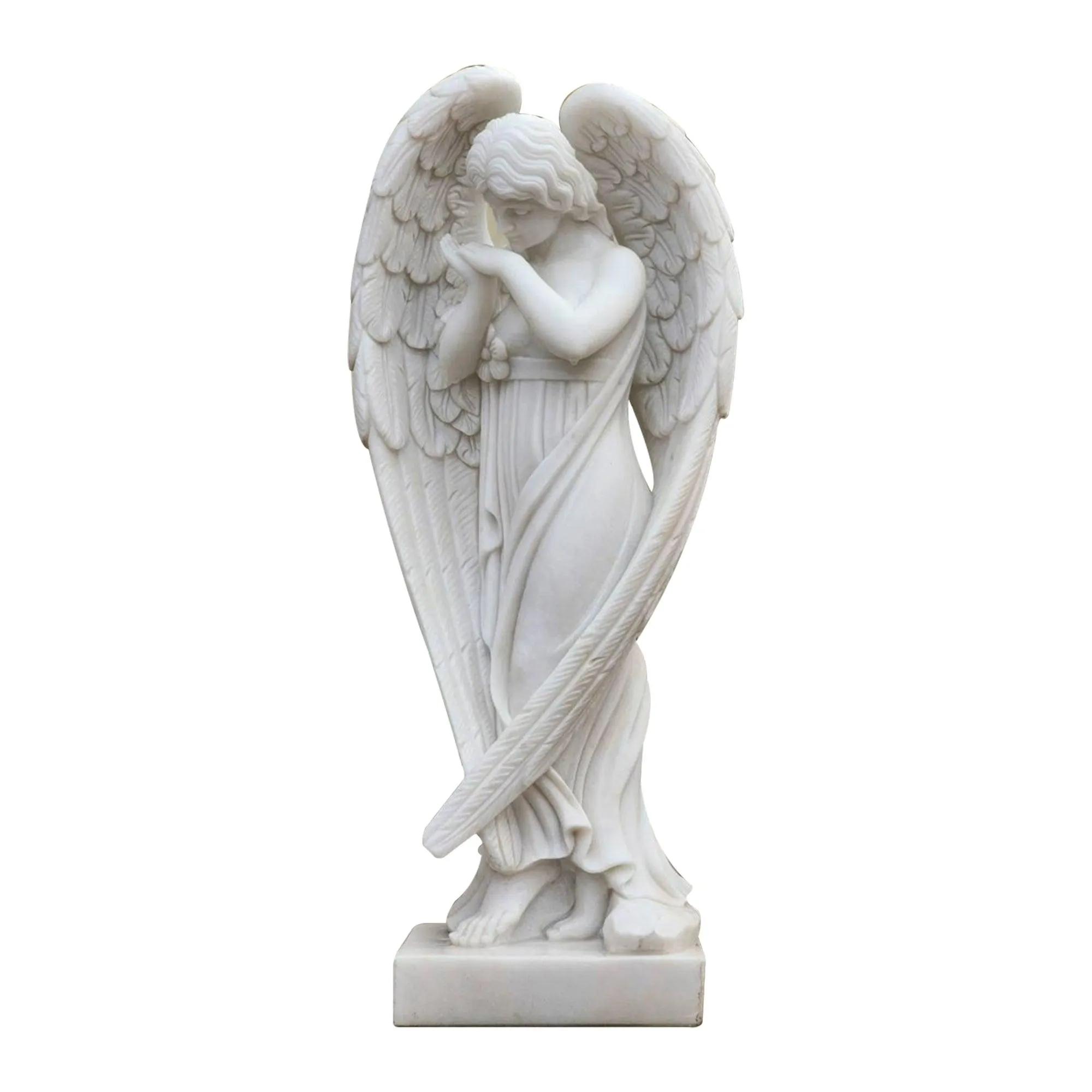 FINEST Pray White Marble Angel Statue FM-021