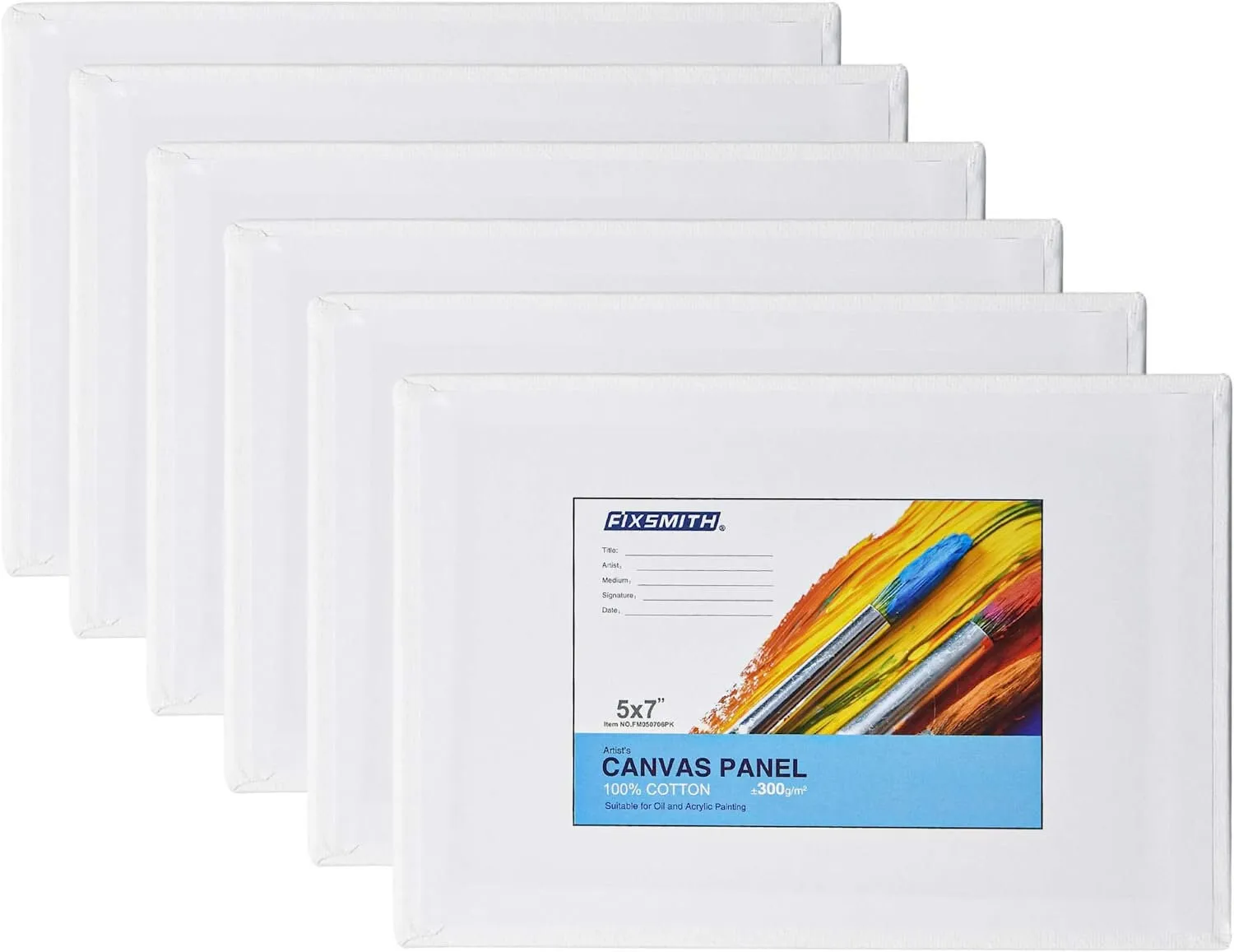 FIXSMITH-Painting-Canvas-Panels | 5x7 Inch Canvas Board 6 Pack Canvases | 100% Cotton, Primed Canvas Panel, Acid Free, Artist Canvas Boards