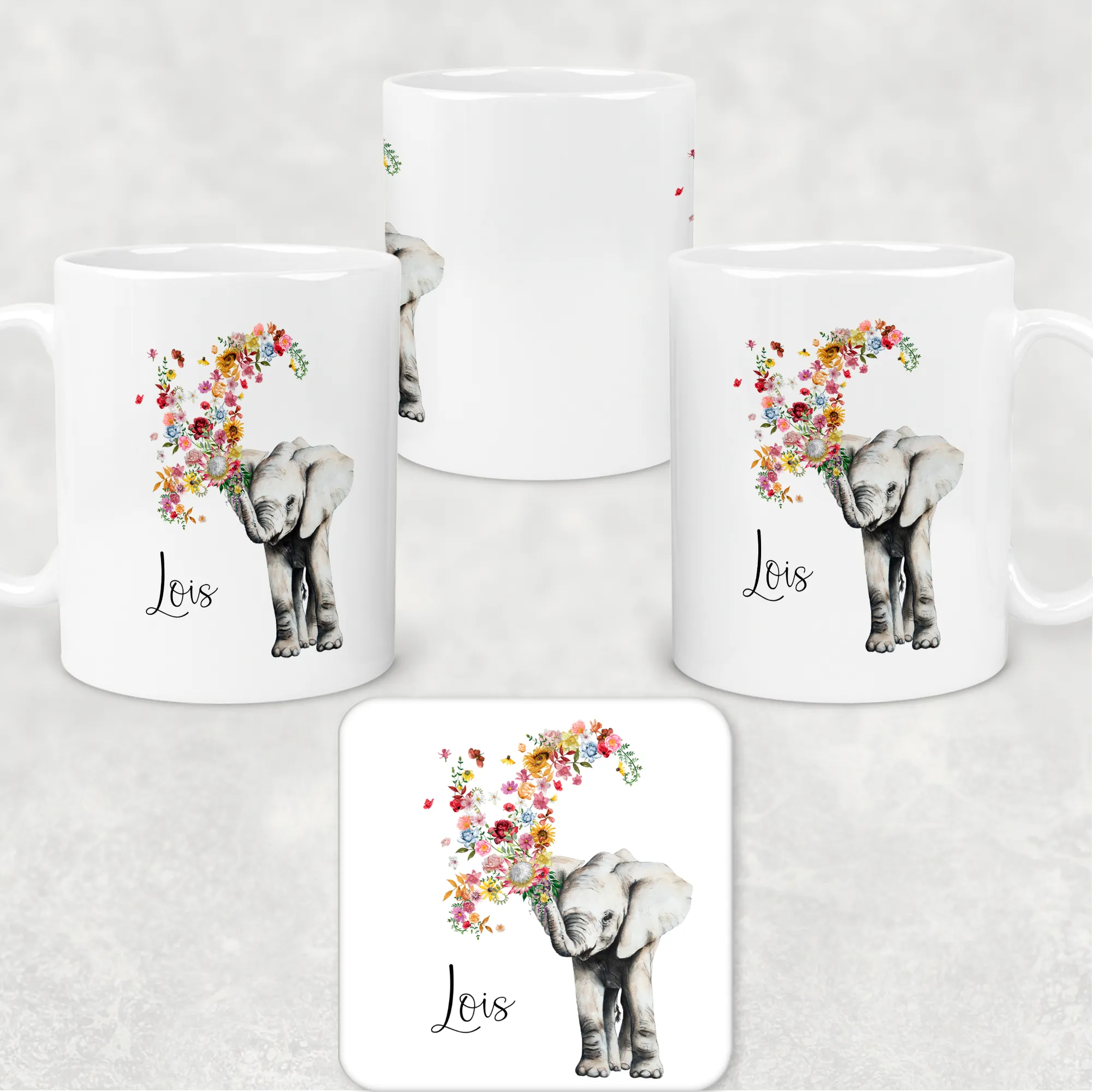 Floral Elephant Personalised Mug & Coaster