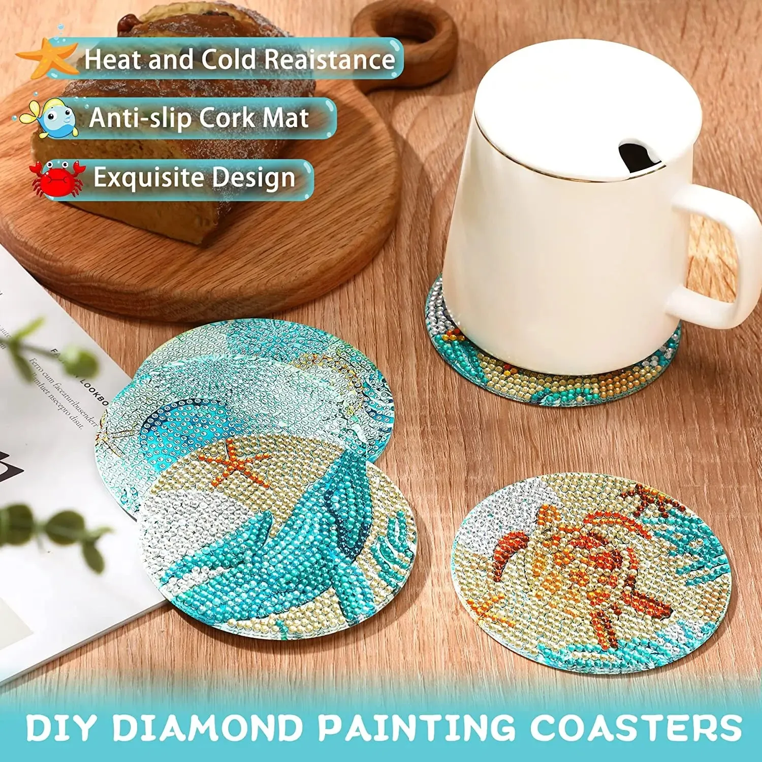 Flower Diamond Painting Coasters Kits with Holder 6pc/sets