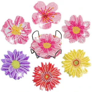 Flower Diamond Painting Coasters Kits with Holder 6pc/sets