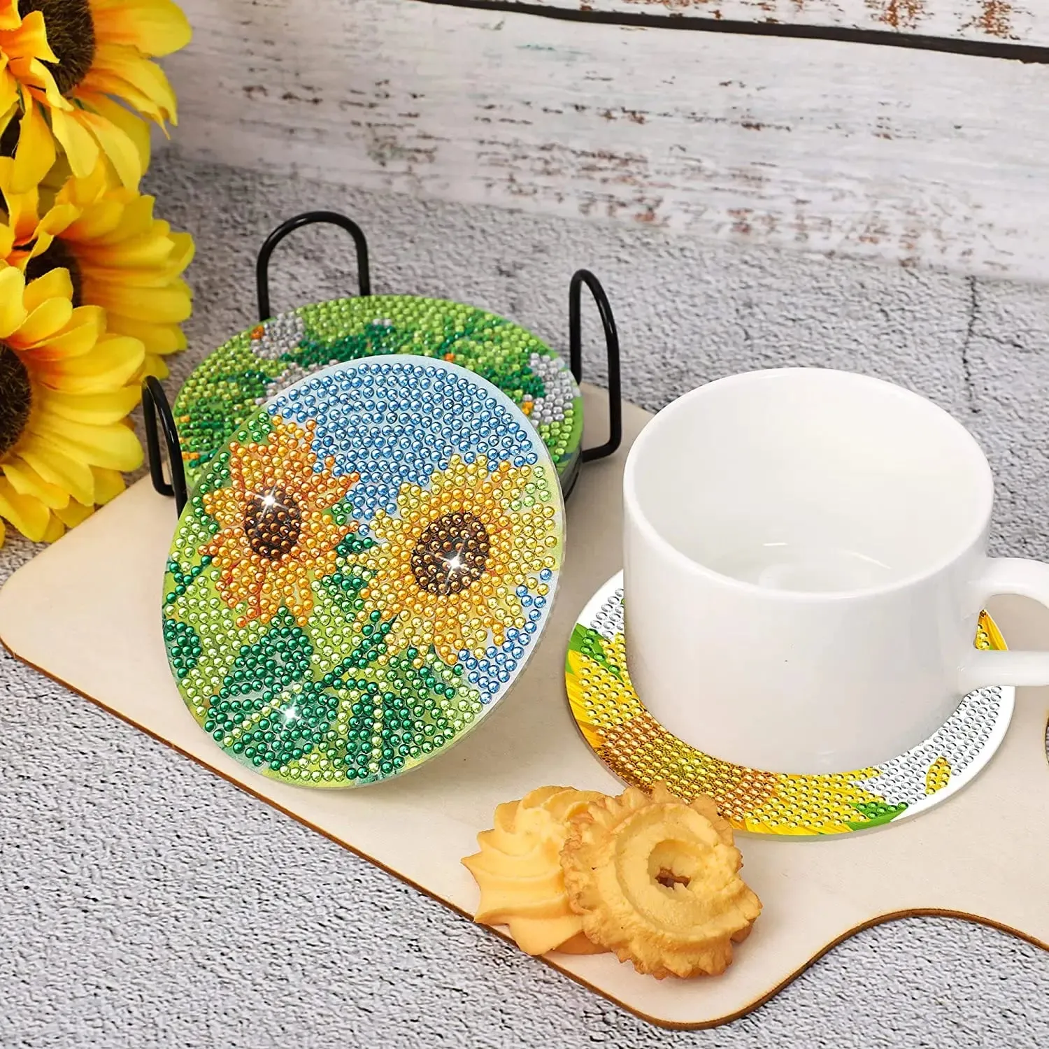 Flower Diamond Painting Coasters Kits with Holder 6pc/sets