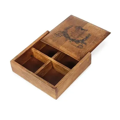 French wooden box with 4 compartments