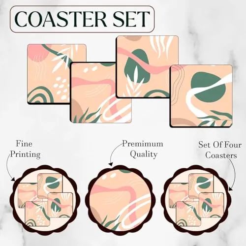 Gift Me Bazar Set of 4 Coaster for Home and Kitchen | Dining Table Decor | Square Coasters | Kitchen Decorative Items | Table Decoration | Home Decor (Design 2)