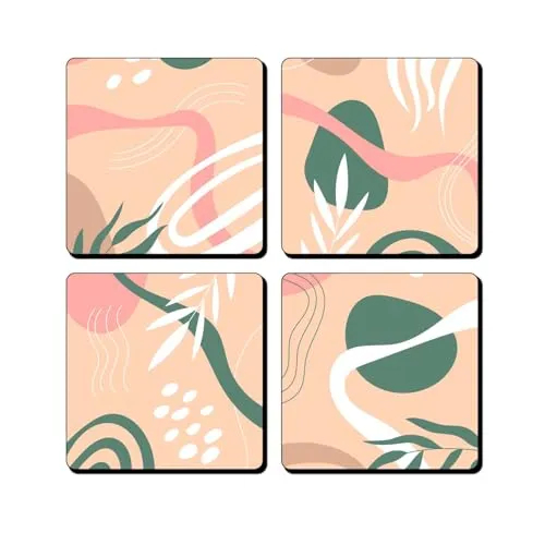 Gift Me Bazar Set of 4 Coaster for Home and Kitchen | Dining Table Decor | Square Coasters | Kitchen Decorative Items | Table Decoration | Home Decor (Design 2)