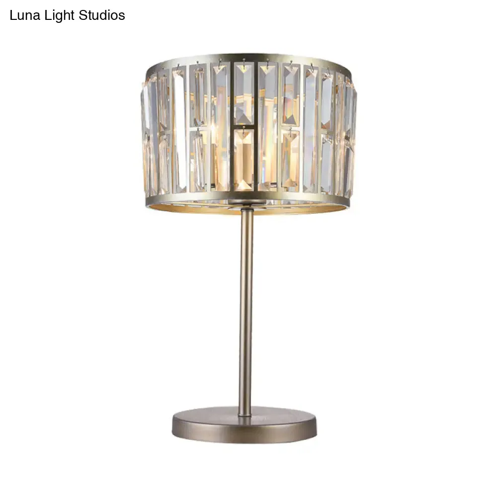 Giulia - Stylish Gold/Black 1 Bulb Nightstand Lamp Modern Crystal Blocks Embedded Cylinder Table Light for Drawing Room