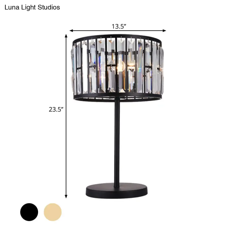 Giulia - Stylish Gold/Black 1 Bulb Nightstand Lamp Modern Crystal Blocks Embedded Cylinder Table Light for Drawing Room