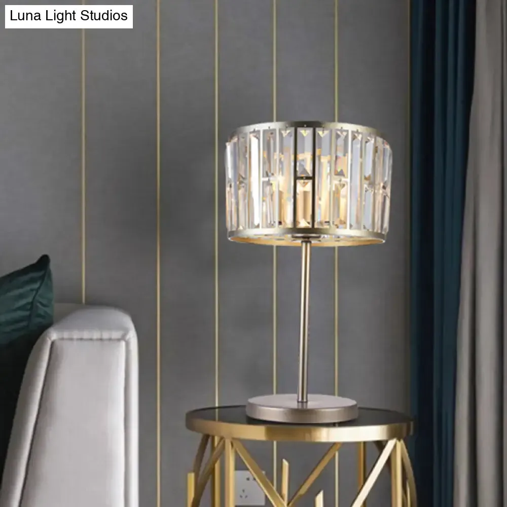 Giulia - Stylish Gold/Black 1 Bulb Nightstand Lamp Modern Crystal Blocks Embedded Cylinder Table Light for Drawing Room