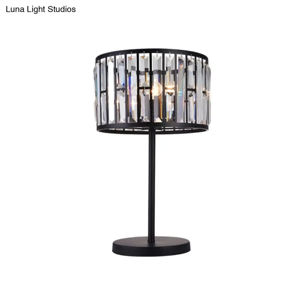 Giulia - Stylish Gold/Black 1 Bulb Nightstand Lamp Modern Crystal Blocks Embedded Cylinder Table Light for Drawing Room