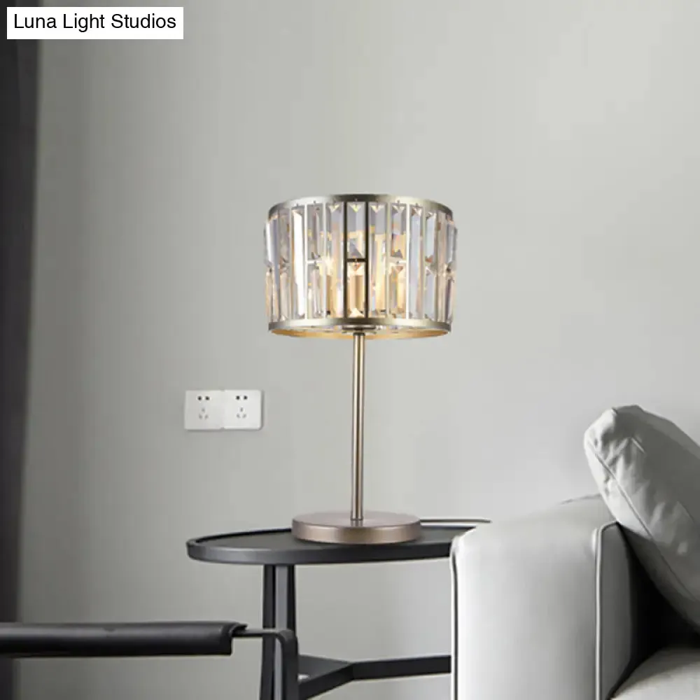 Giulia - Stylish Gold/Black 1 Bulb Nightstand Lamp Modern Crystal Blocks Embedded Cylinder Table Light for Drawing Room