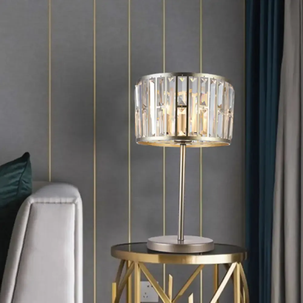 Giulia - Stylish Gold/Black 1 Bulb Nightstand Lamp Modern Crystal Blocks Embedded Cylinder Table Light for Drawing Room