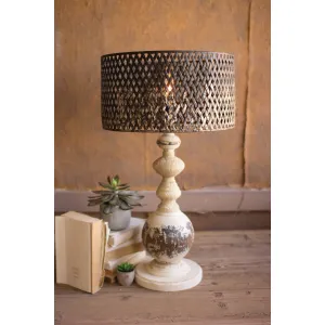 Kalalou - TABLE LAMP - ROUND METAL BASE WITH PERFORATED METAL SHADE - CCG1571