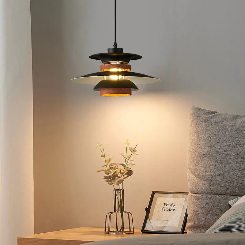 Kira Metal & Wood Layered LED Pendant Light