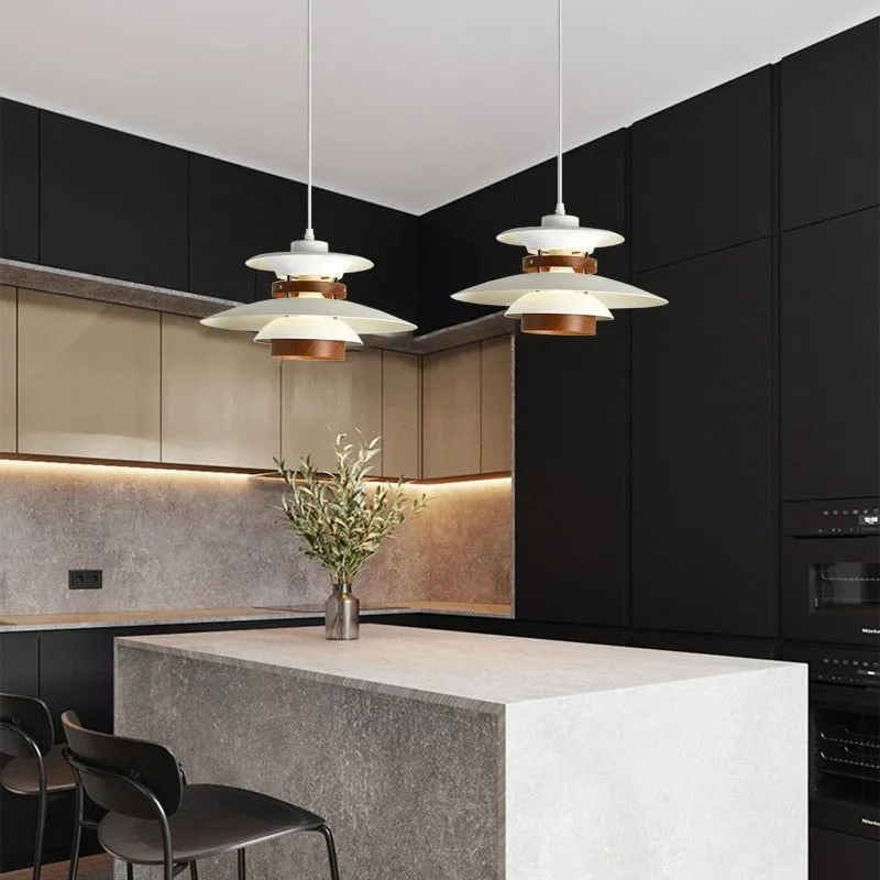 Kira Metal & Wood Layered LED Pendant Light