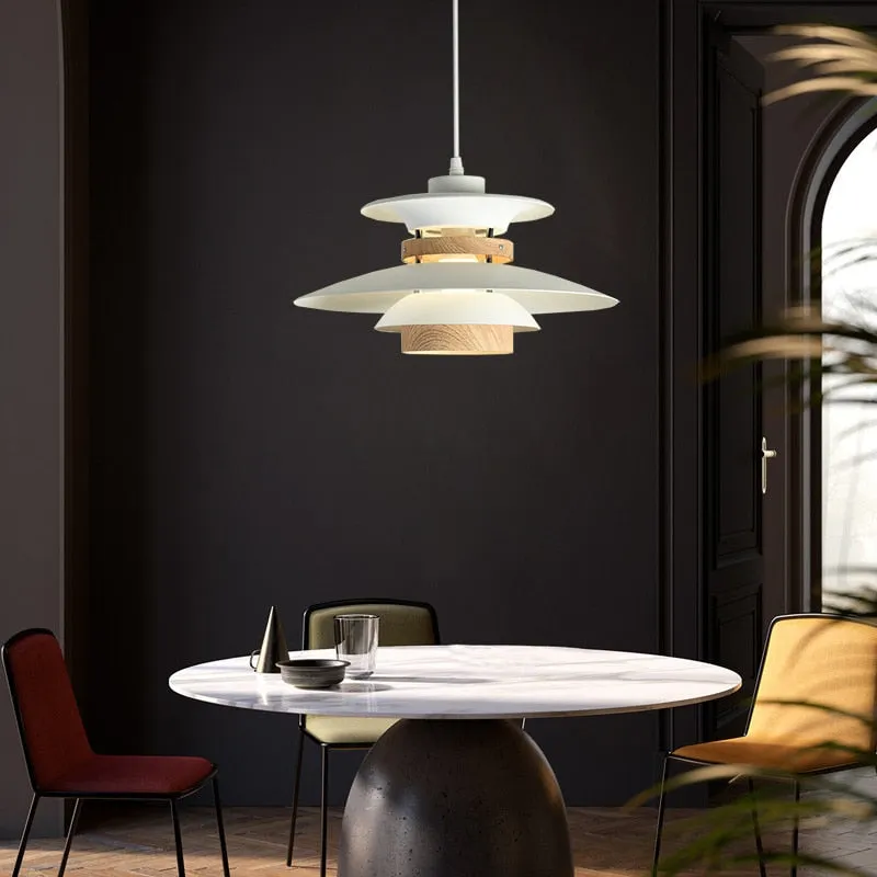 Kira Metal & Wood Layered LED Pendant Light