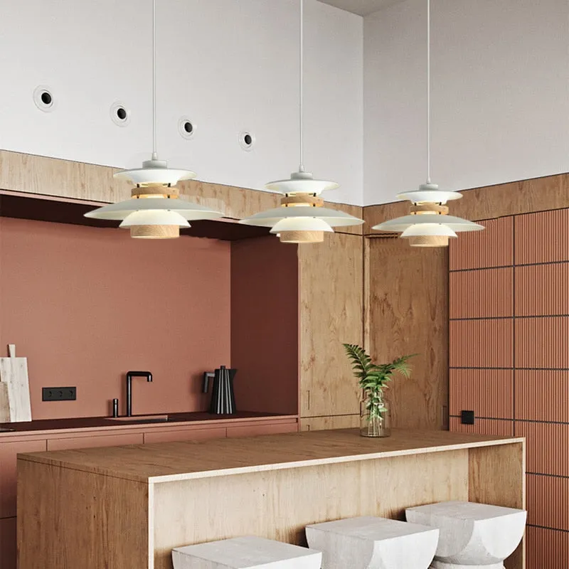 Kira Metal & Wood Layered LED Pendant Light