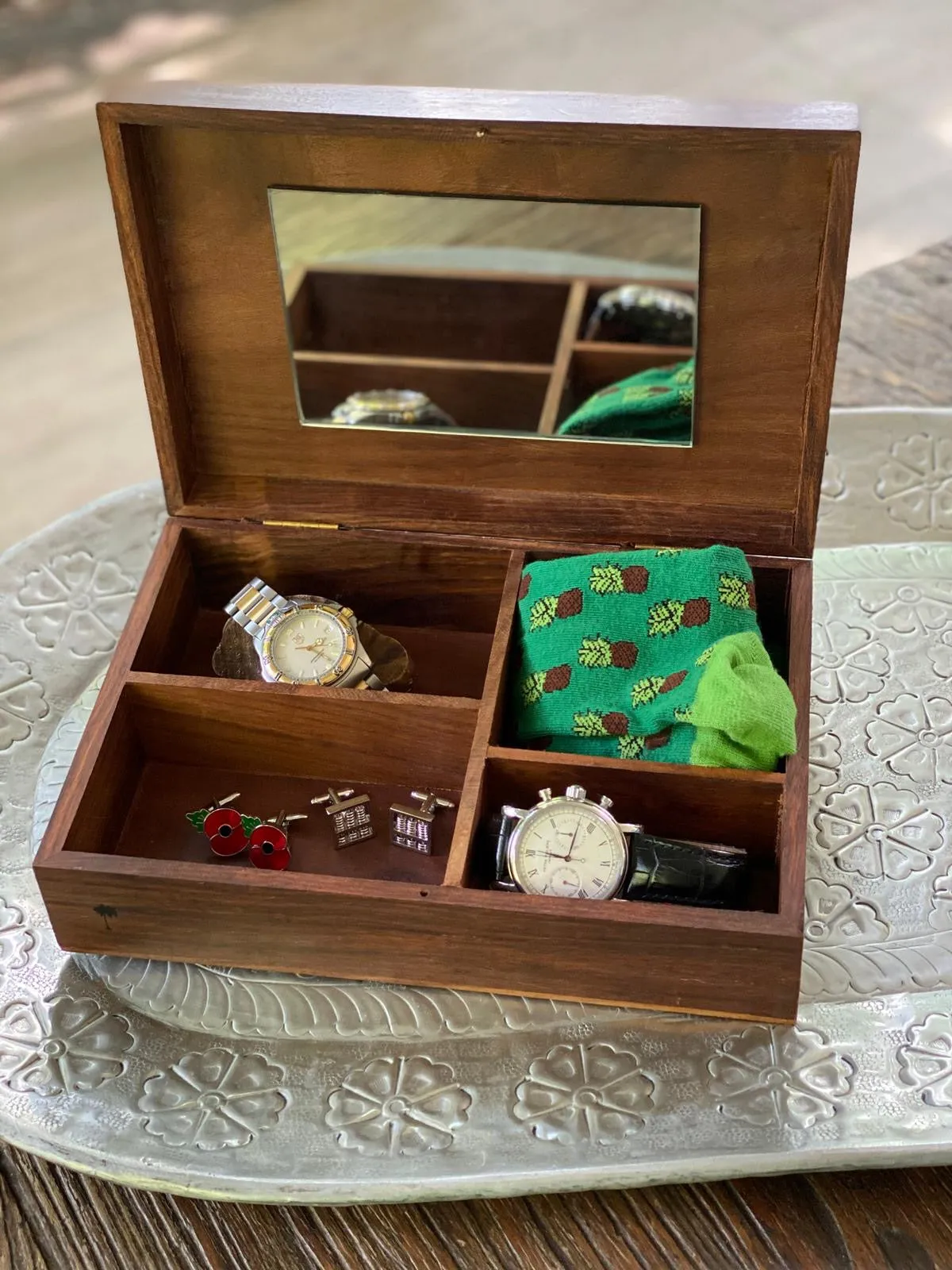 Large Wooden Mirror Treasure Box