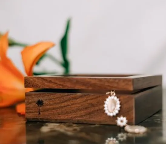 Large Wooden Mirror Treasure Box