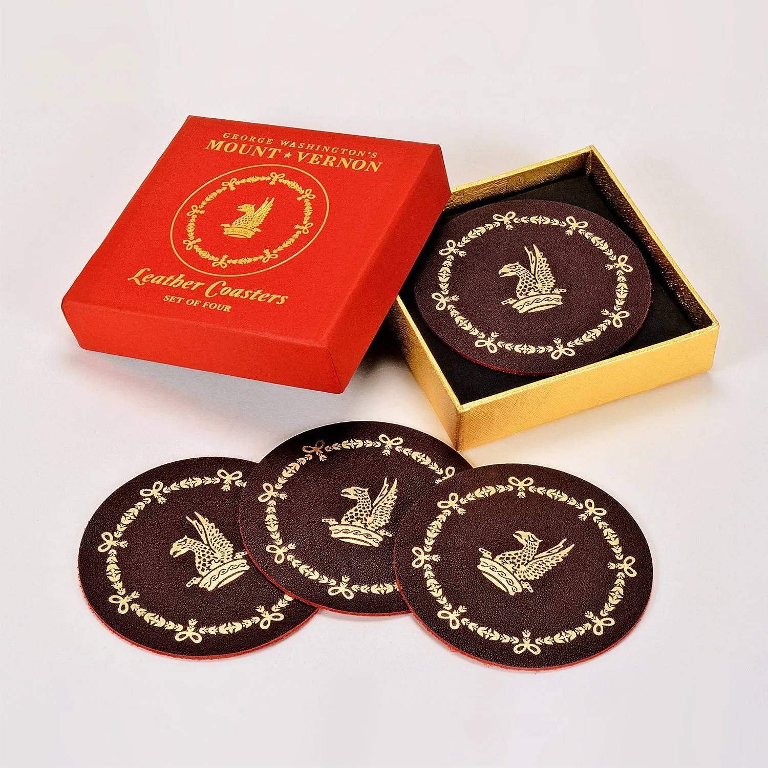 Leather Coasters - Burgundy - Boxed Set of Four