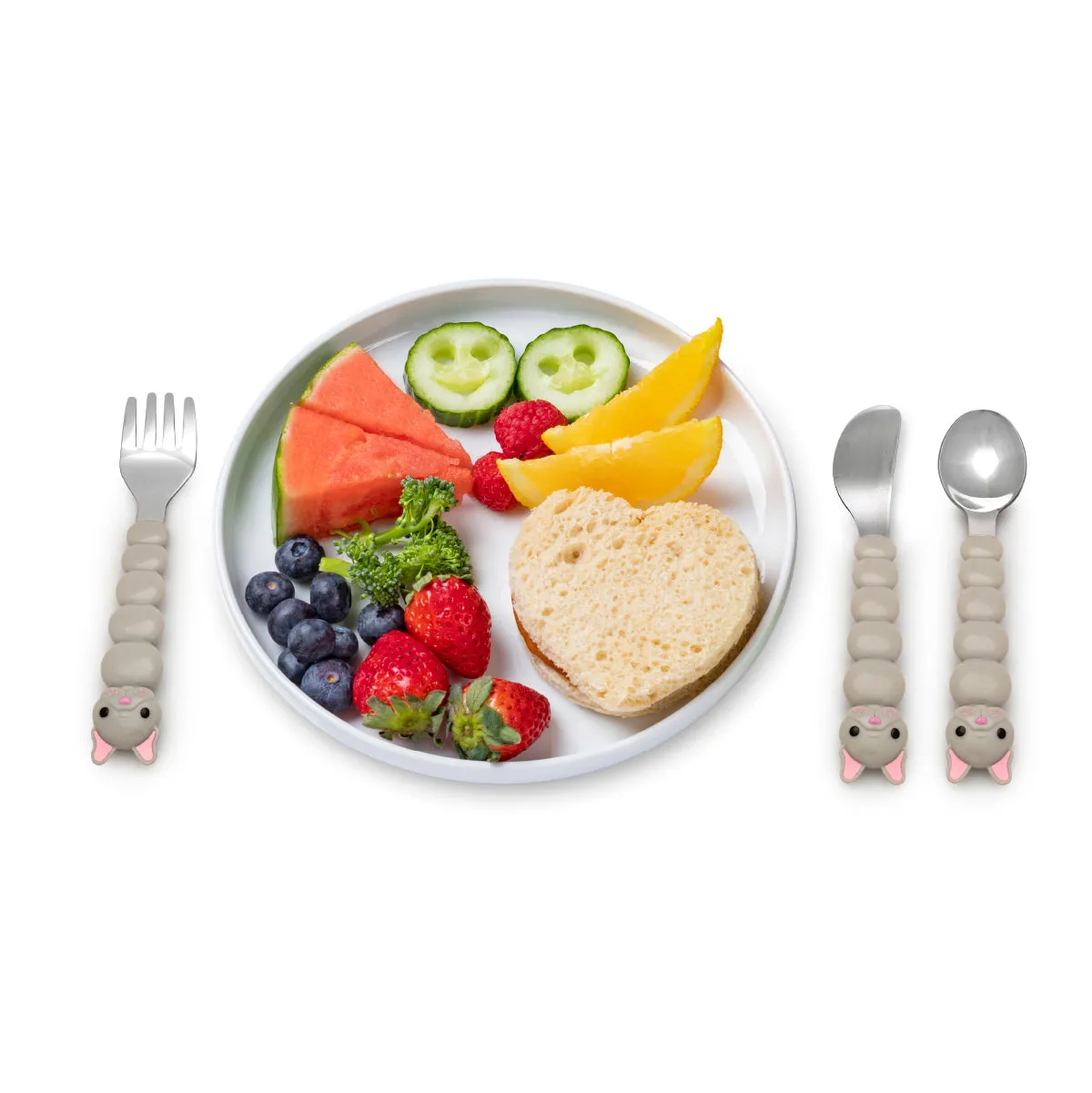 Melii Snack Containers & Utensil Set - Bulldog & Purple Cat Snack Containers, Purple Cat & Grey Bulldog Utensil Set (6 Pcs) - BPA Free, Durable, Fun Designs