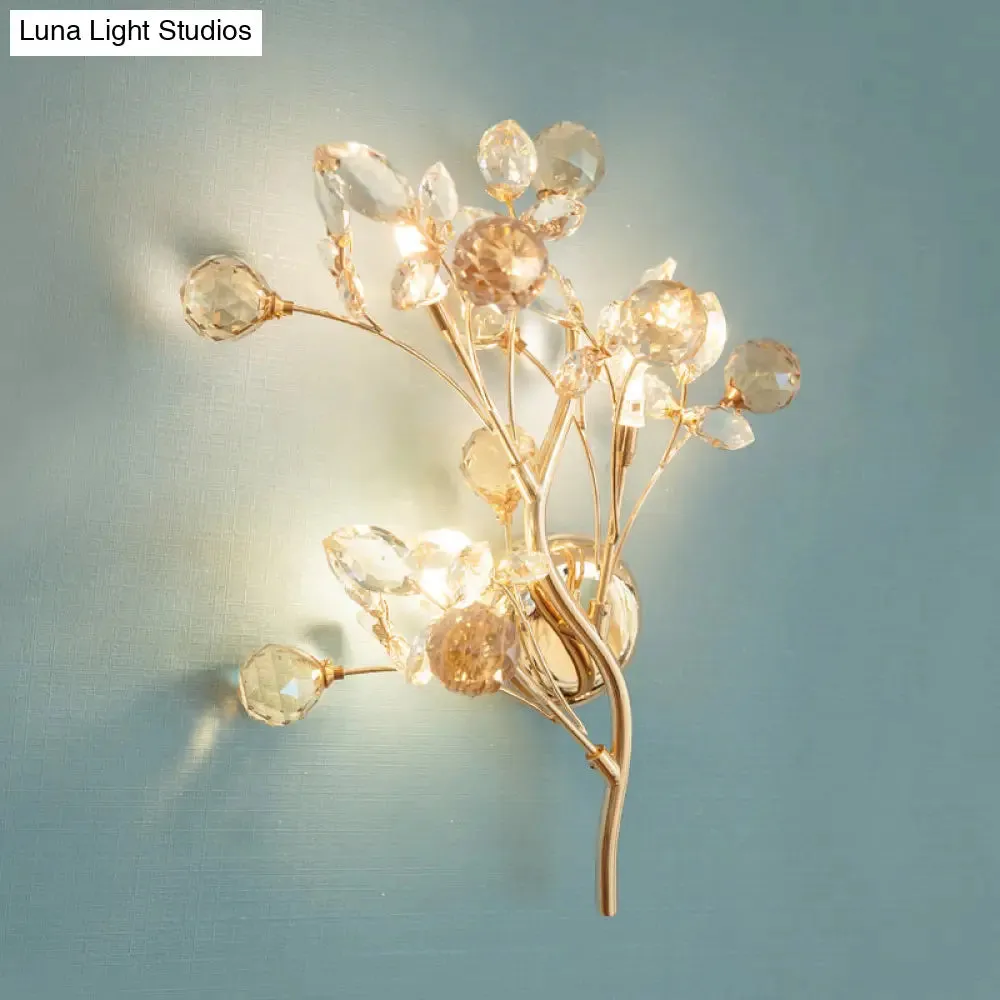 Modern Beveled Crystal Gold Wall Sconce Light Branch with 3 Heads- Stylish Lighting Fixture