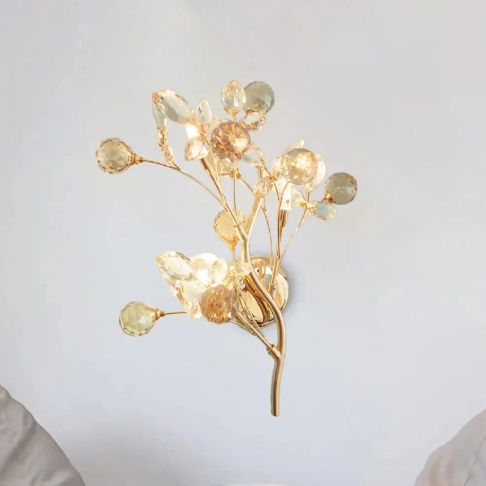 Modern Beveled Crystal Gold Wall Sconce Light Branch with 3 Heads- Stylish Lighting Fixture