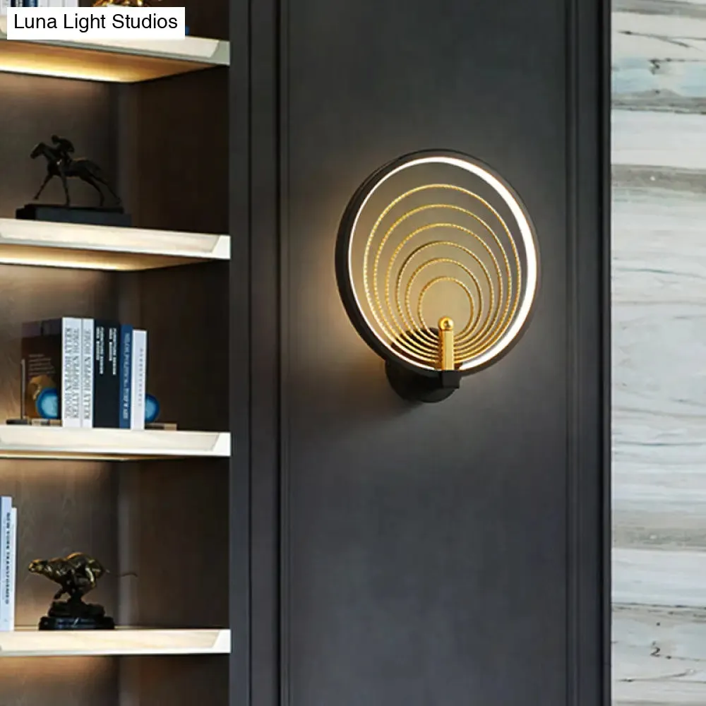 Modern LED Bedroom Sconce Light - Black/White Bedside Wall Fixture with Halo-Ring Shade