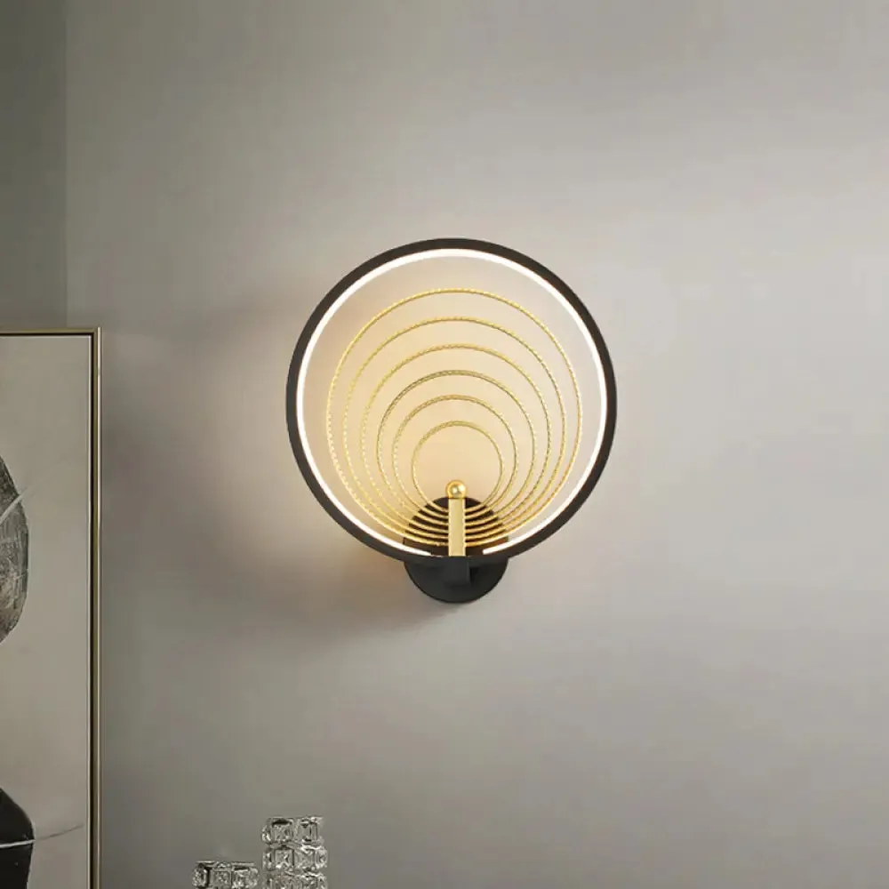 Modern LED Bedroom Sconce Light - Black/White Bedside Wall Fixture with Halo-Ring Shade