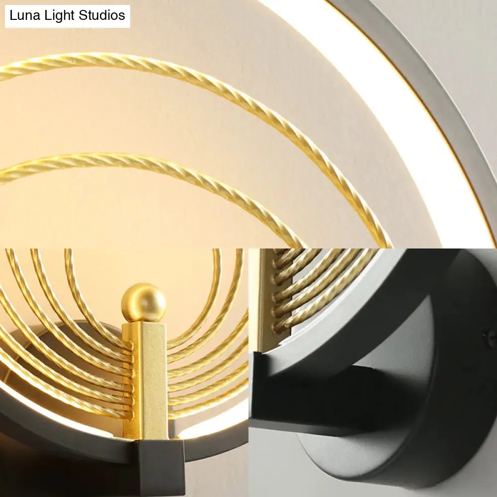 Modern LED Bedroom Sconce Light - Black/White Bedside Wall Fixture with Halo-Ring Shade