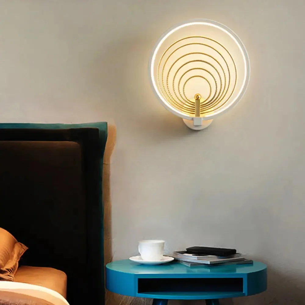 Modern LED Bedroom Sconce Light - Black/White Bedside Wall Fixture with Halo-Ring Shade