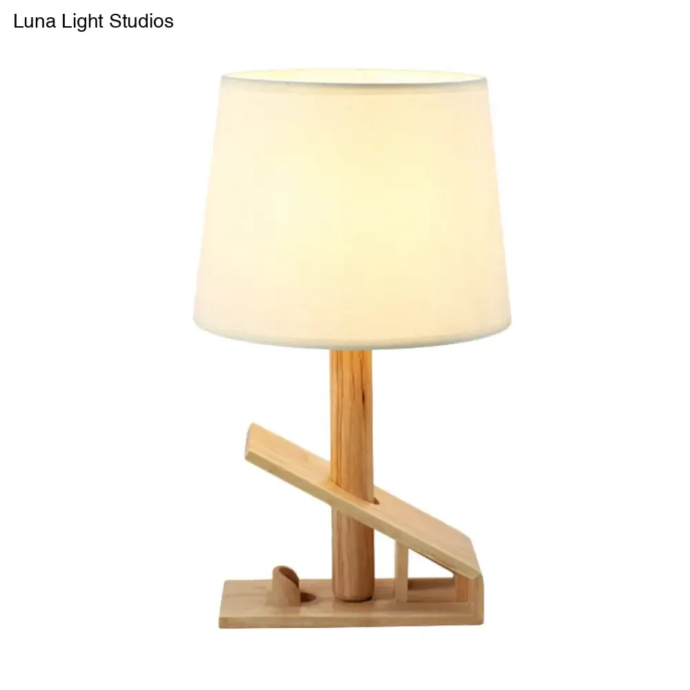 Modern White Adjustable Table Lamp with Clip Shape Wood Nightstand Light