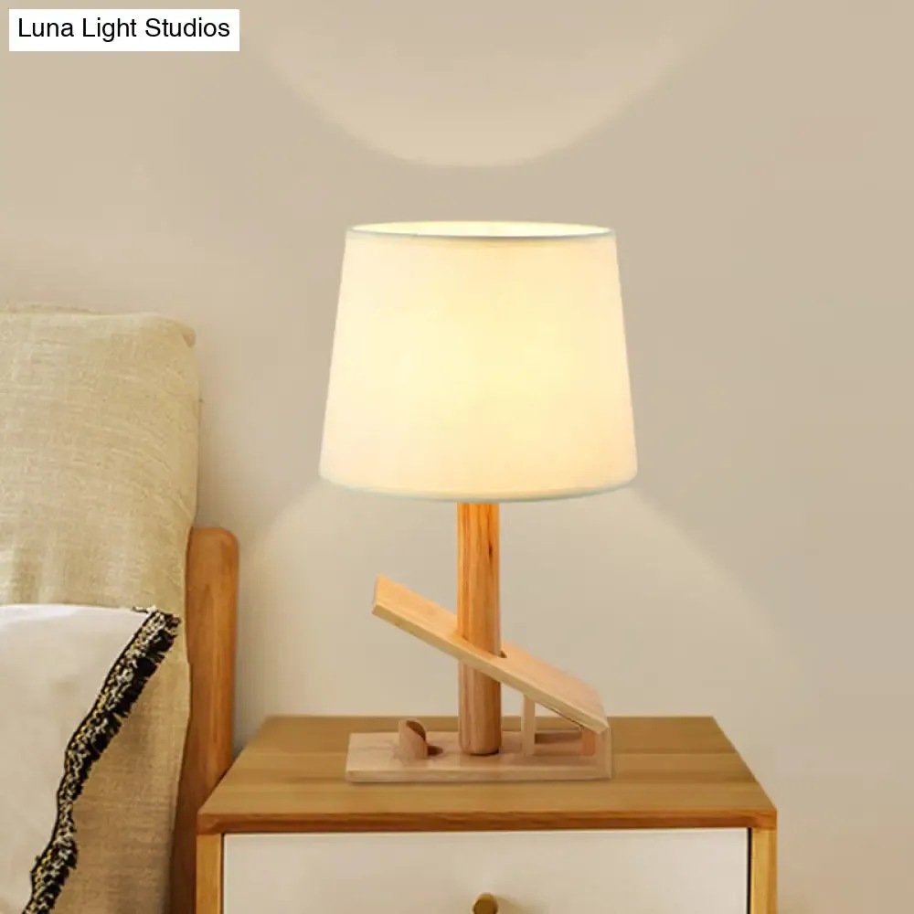 Modern White Adjustable Table Lamp with Clip Shape Wood Nightstand Light