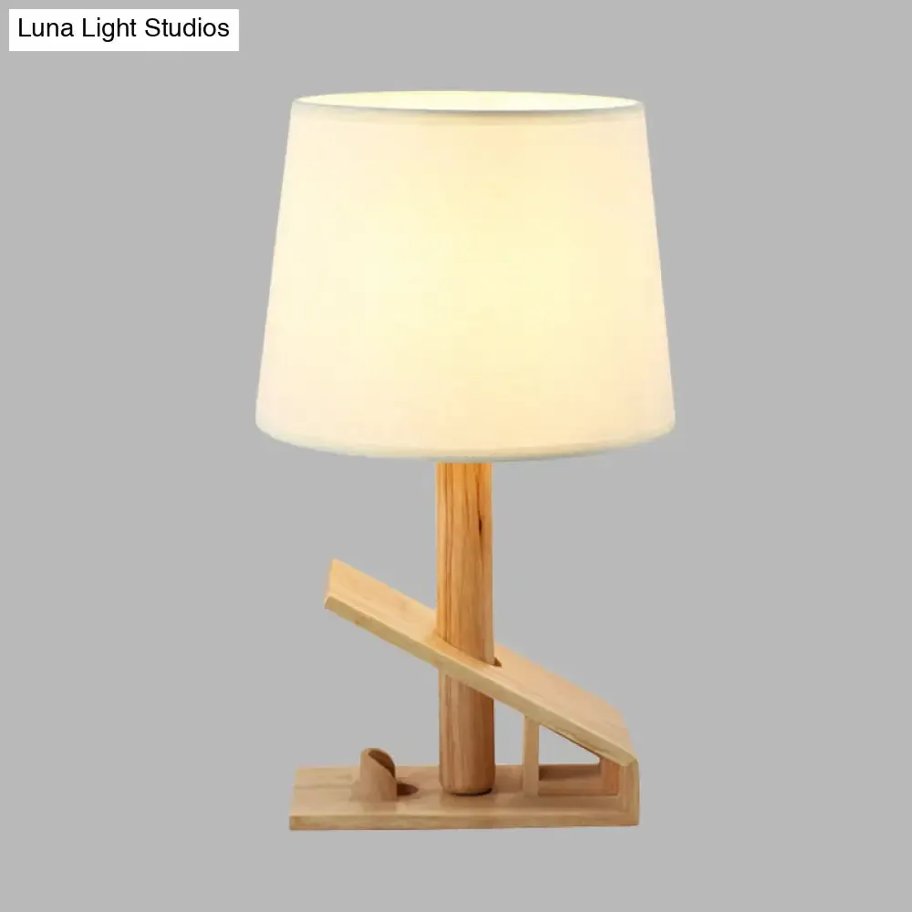 Modern White Adjustable Table Lamp with Clip Shape Wood Nightstand Light