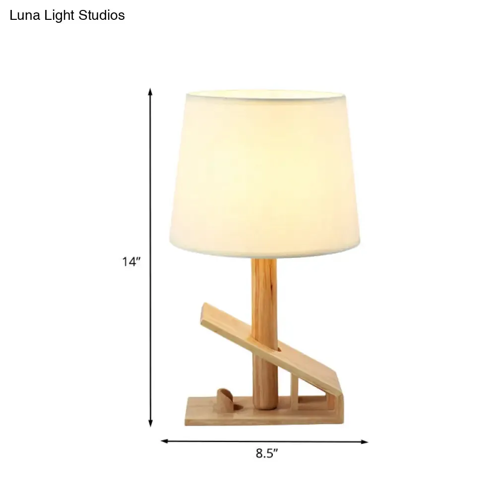 Modern White Adjustable Table Lamp with Clip Shape Wood Nightstand Light