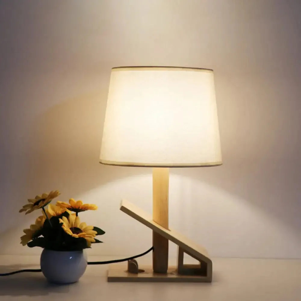 Modern White Adjustable Table Lamp with Clip Shape Wood Nightstand Light