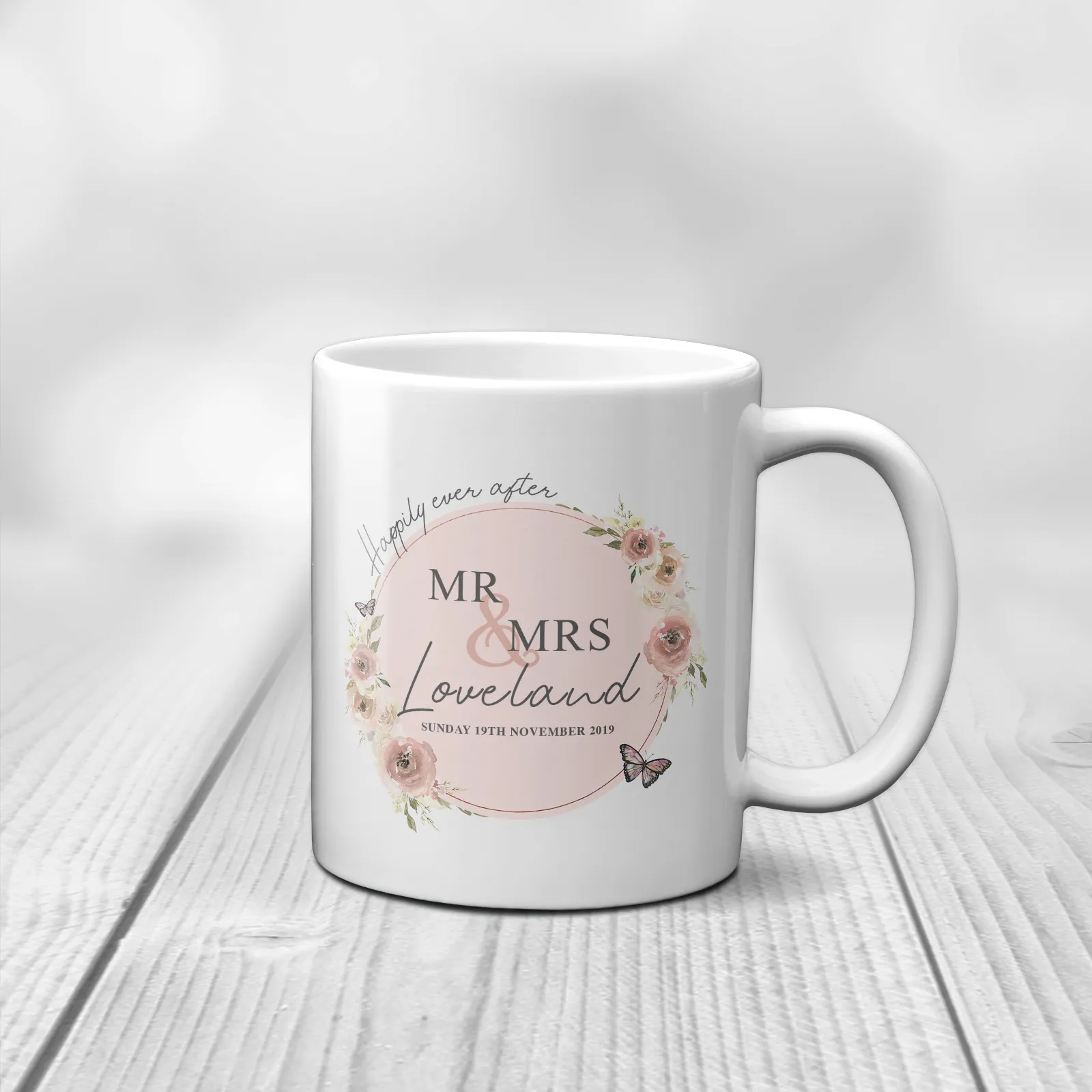 Mr & Mrs Happily Ever After Personalised Engagement Mug