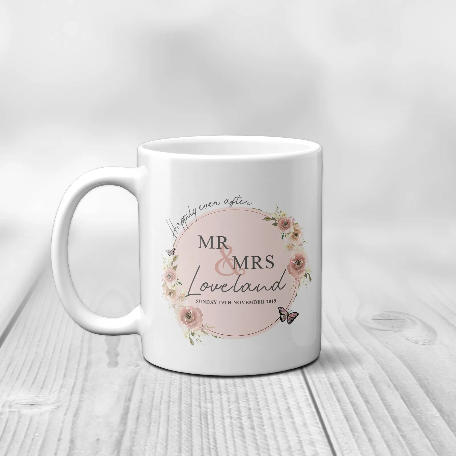 Mr & Mrs Happily Ever After Personalised Engagement Mug