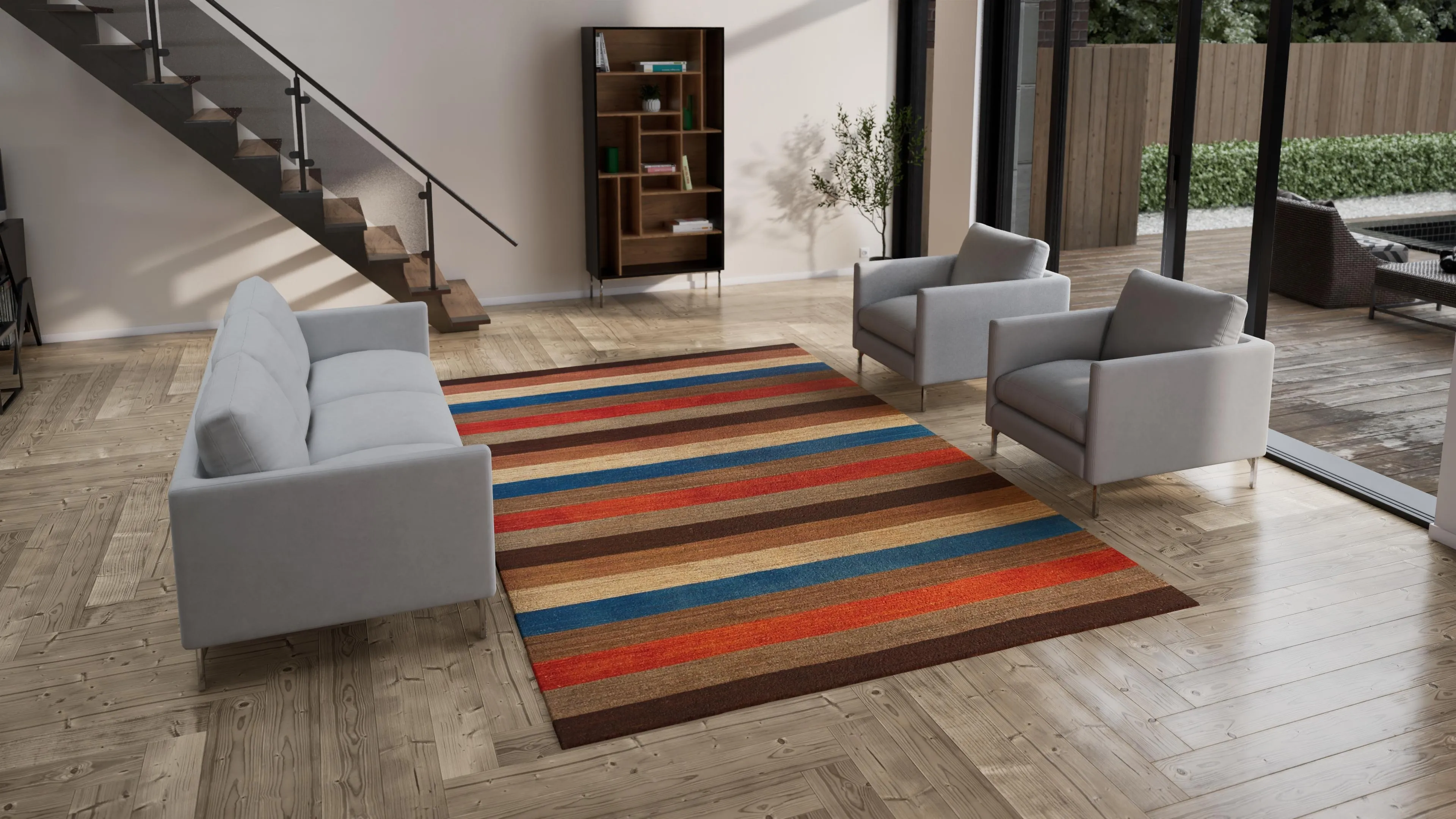 Multicolored Flatweave Wool Rug - 7'7" x 11'9"