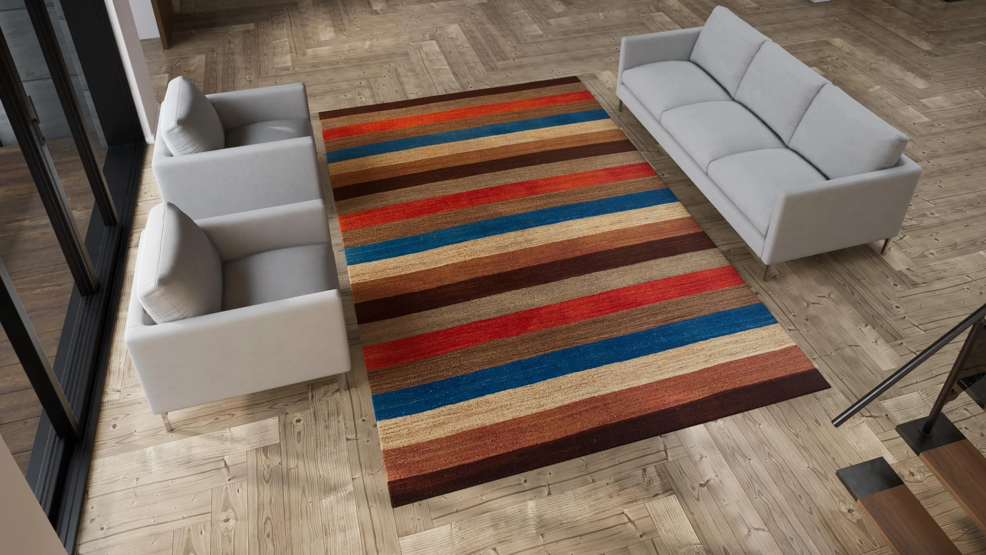 Multicolored Flatweave Wool Rug - 7'7" x 11'9"