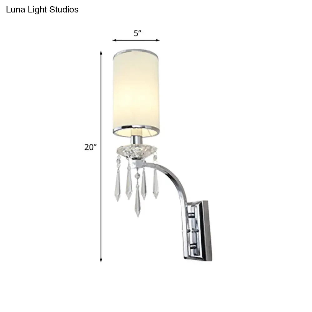 Pillar Wall Mounted Sconce Light in Chrome with Ribbed Fabric Shade - Ideal for Living Room